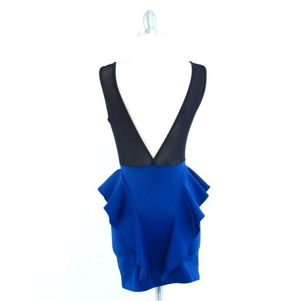 Royal Sheer Mesh Low Back Ruffle Peplum Dress S - Picture 3 of 4